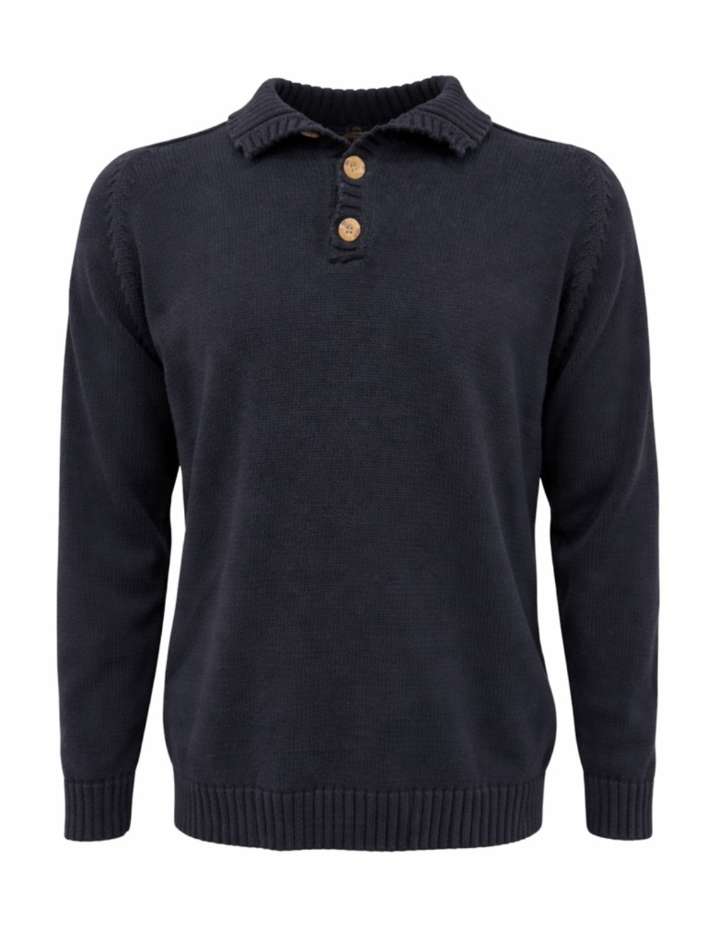 Denver Hayes Navy Cotton Knit Henley Sweater Medium
